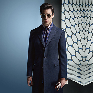 深藍色單排三粒扣修身羊毛大衣