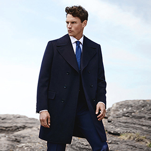 藏藍色素色雙排扣輕奢大衣