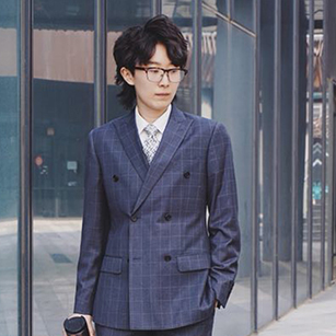 男士藍(lán)色窗格套裝