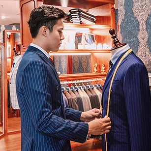 深藍色豎紋西服定制