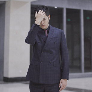 男士深藍窗格西服定制