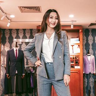灰色格子女士同款西服定制
