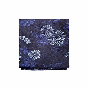 深藍色花色時尚口袋方巾