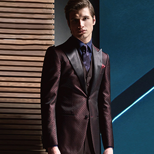 酒紅格紋高端禮服套裝