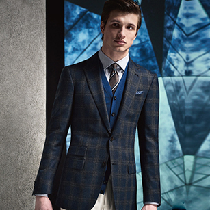 藍色時尚格紋秋冬時尚單西